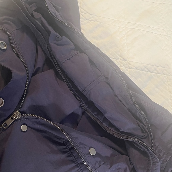 Eileen Fisher Organic Outdoor Cotton Anorak Jacket Navy Pockets Packable Hood MD - Picture 6 of 11